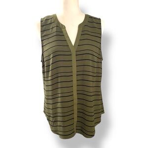 Apt. 9 Sleeveless Striped V-Neck Top Olive Green Black Blouse Size Large